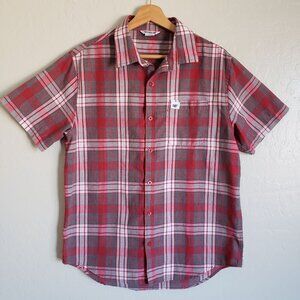 CAT Caterpillar Plaid Button Up Short Sleeve Shirt Red Size Men's Medium Casual